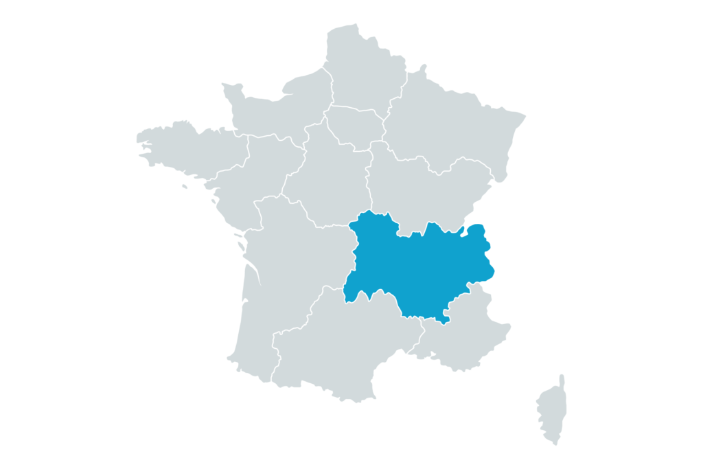 Carte des zones d'intervention en région Rhône Alpes pour le nettoyage de hottes professionnelles Actoclean